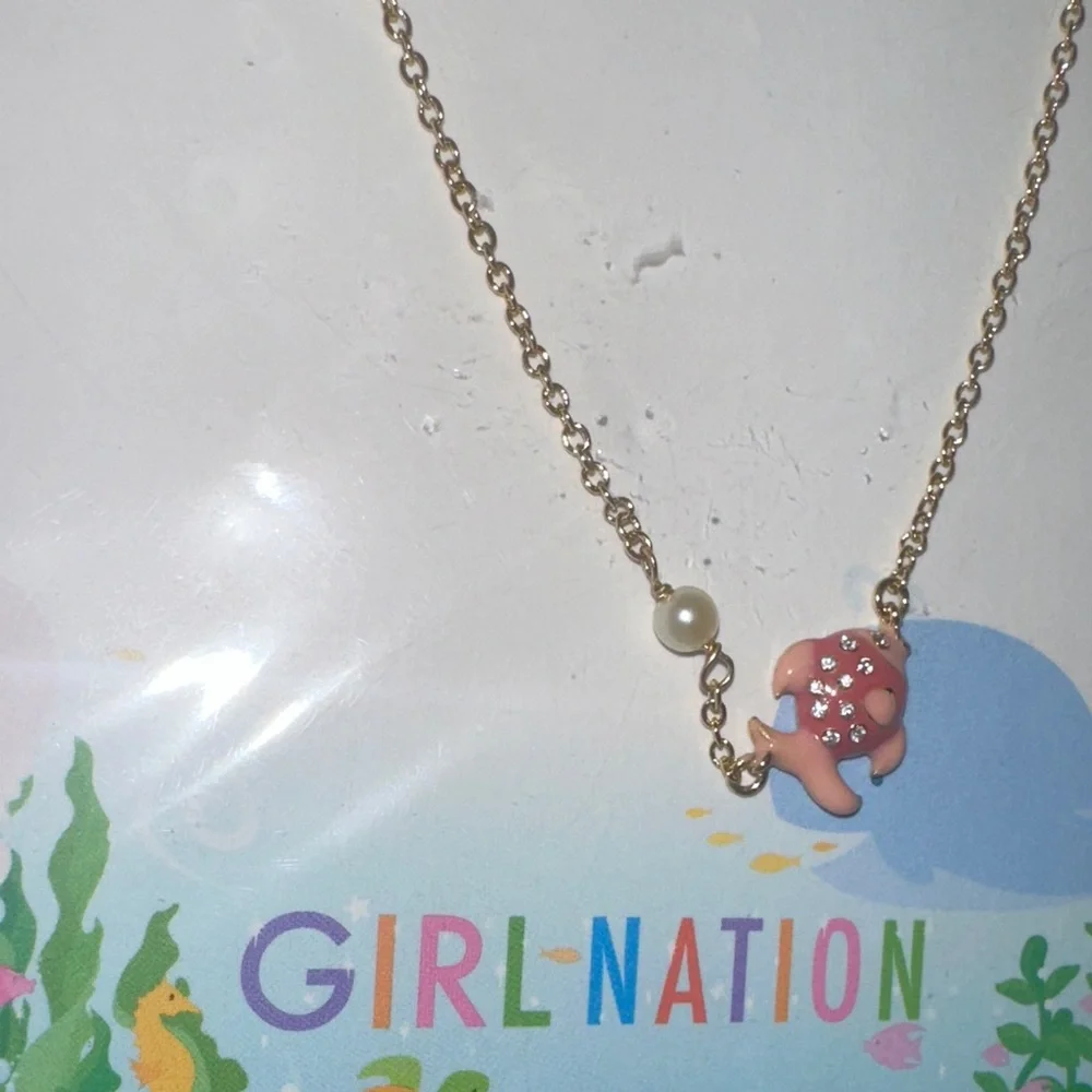 Pink Fish Bling Necklace with little pearl